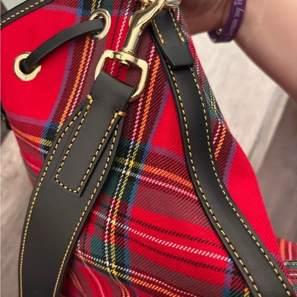 Dooney & Bourke Red Tartan Plaid Women's Bucket Bag - Picture 5 of 9